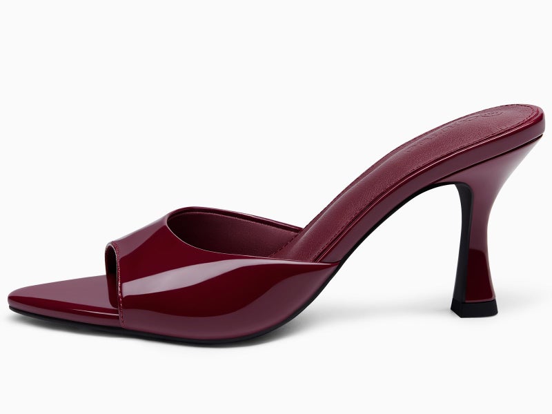 Coutgo Womens Heeled Mules Pointed Peep Toe High Heels Slip On Backless Mule Sandals Dress Shoes, Burgundy, Size 7 - Image 2