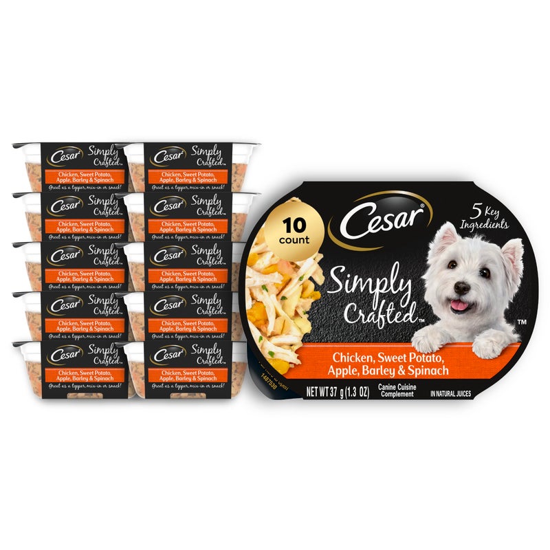 Cesar Simply Crafted Adult Wet Dog Food Toppers for Dry Food, Chicken, Sweet Potato, Apple, Barley & Spinach, 1.3 oz., 10 Count - Image 1