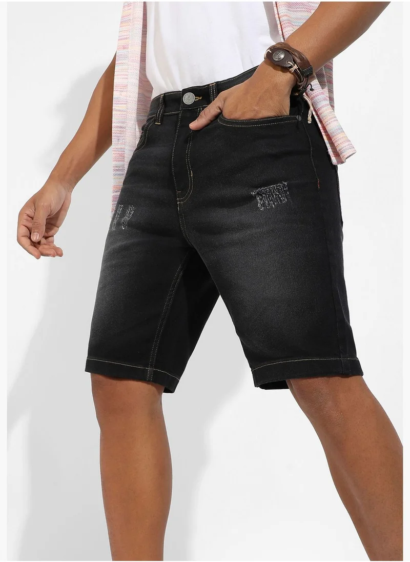 Campus Sutra Solid Denim Shorts