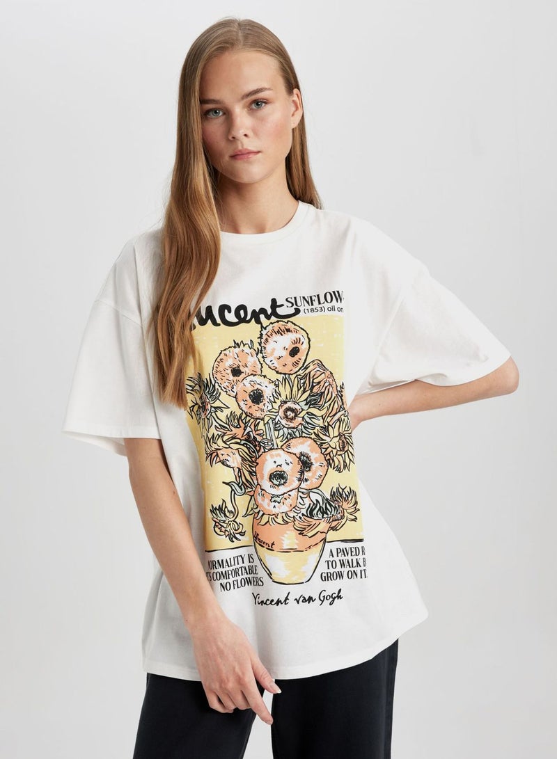 DeFacto Oversize Fit Van Gogh Licensed Crew Neck Printed S - Image 3