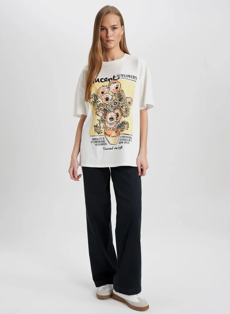 DeFacto Oversize Fit Van Gogh Licensed Crew Neck Printed S