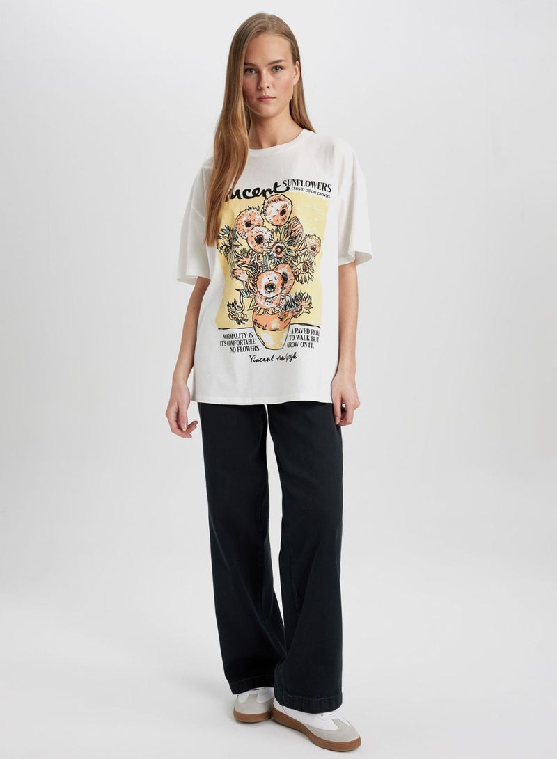 DeFacto Oversize Fit Van Gogh Licensed Crew Neck Printed S - Image 4