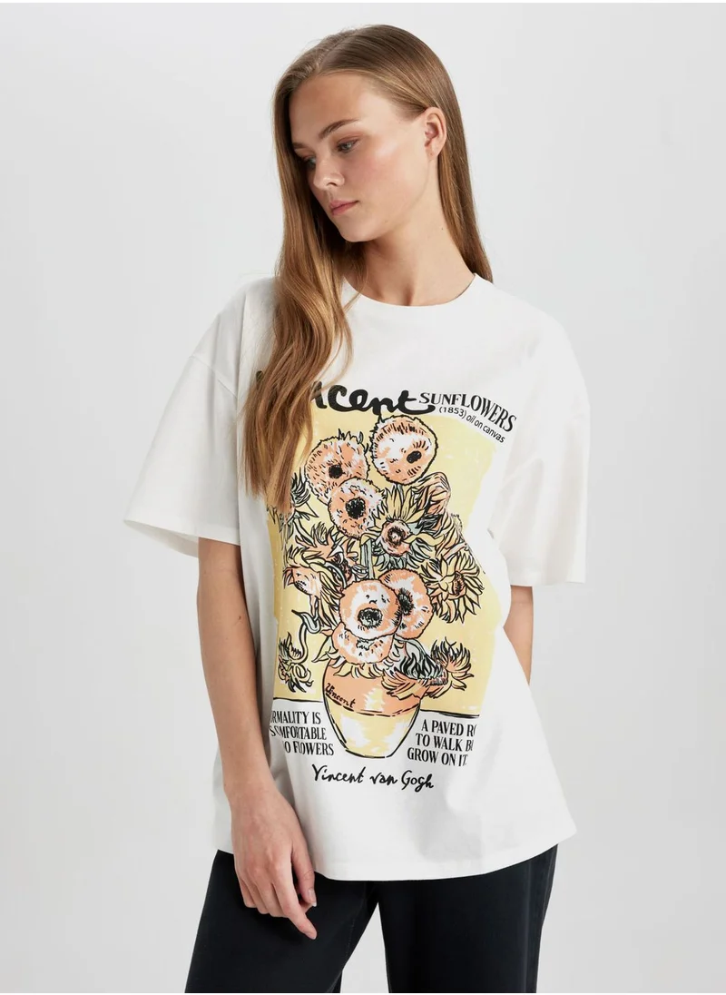 ديفاكتو Oversize Fit Van Gogh Licensed Crew Neck Printed S