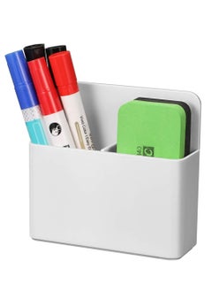 Bukela Magnetic Dry Erase Marker Holder,  Pen and Eraser Holder for Whiteboard, Magnet Pencil Cup Storage Organizer for School, Office, Home, Fridge, Locker and Metal Cabinets, White  - Image 1