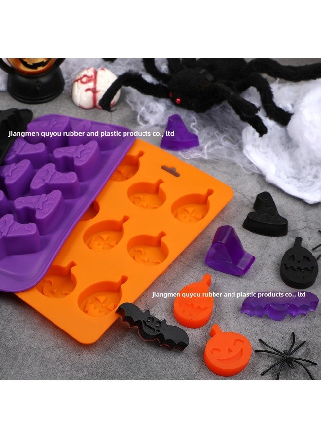 Halloween Mold Silicone Pumpkin Bat Witch Hat Chocolate Mold Candy Baking Film With Easy Demoulding-Color:Orange - Image 4