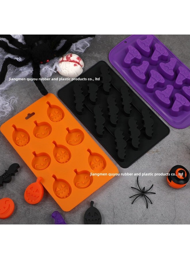 Halloween Mold Silicone Pumpkin Bat Witch Hat Chocolate Mold Candy Baking Film With Easy Demoulding-Color:Orange - Image 3