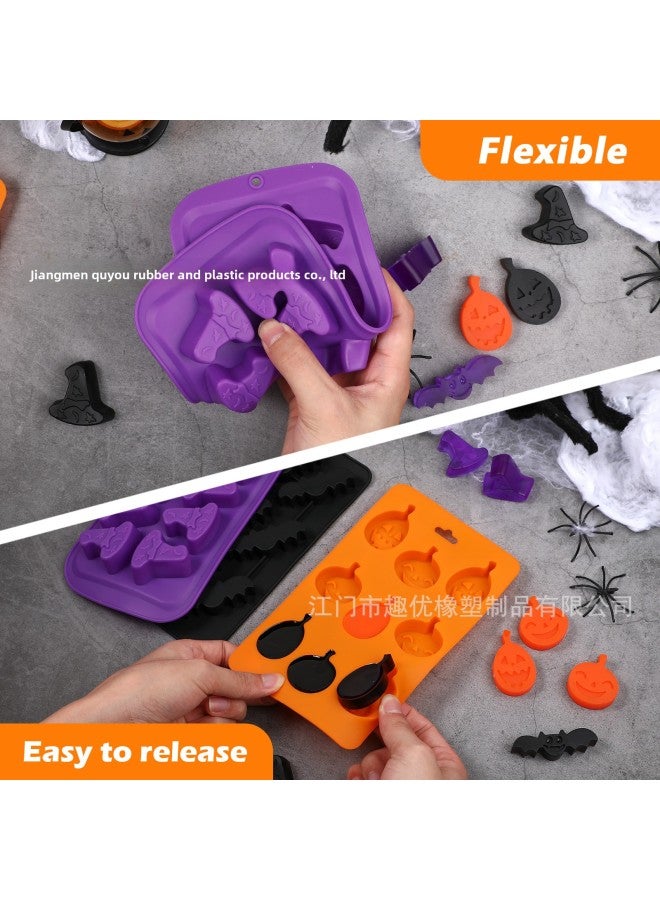 Halloween Mold Silicone Pumpkin Bat Witch Hat Chocolate Mold Candy Baking Film With Easy Demoulding-Color:Orange - Image 5