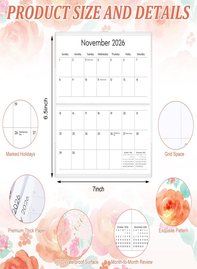 ReliThick 7" x 6.5" 2026-2027 Pocket Calendar for Purse Small Monthly Planner Notebook PVC Cover Pocket Calendar Notepads Appreciation Present Gift for Women Mom Friends Teacher (Rendering Flowers) - Image 2
