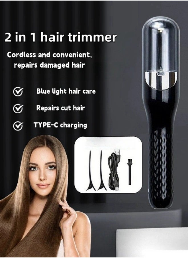 JoyousSto 2 in 1 Hair Split Ends Trimmer Charging Professional Hair Cutter Smooth End Cutting Clipper Hair Straightener，Cordless Split End Hair Trimmer, Solution for Dry and Damaged Hair, Rechargeable Trimmer for Broken and Brittle Split Ends, Hair Styling Tool- Black  - Image 2