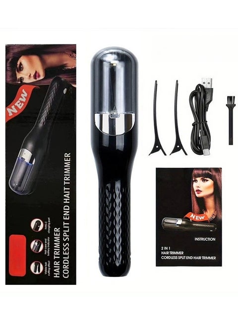 2 in 1 Hair Split Ends Trimmer Charging Professional Hair Cutter Smooth End Cutting Clipper Hair Straightener，Cordless Split End Hair Trimmer, Solution for Dry and Damaged Hair, Rechargeable Trimmer for Broken and Brittle Split Ends, Hair Styling Tool- Black