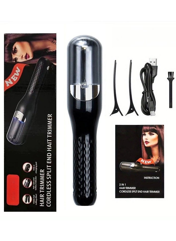 JoyousSto 2 in 1 Hair Split Ends Trimmer Charging Professional Hair Cutter Smooth End Cutting Clipper Hair Straightener，Cordless Split End Hair Trimmer, Solution for Dry and Damaged Hair, Rechargeable Trimmer for Broken and Brittle Split Ends, Hair Styling Tool- Black  - Image 1