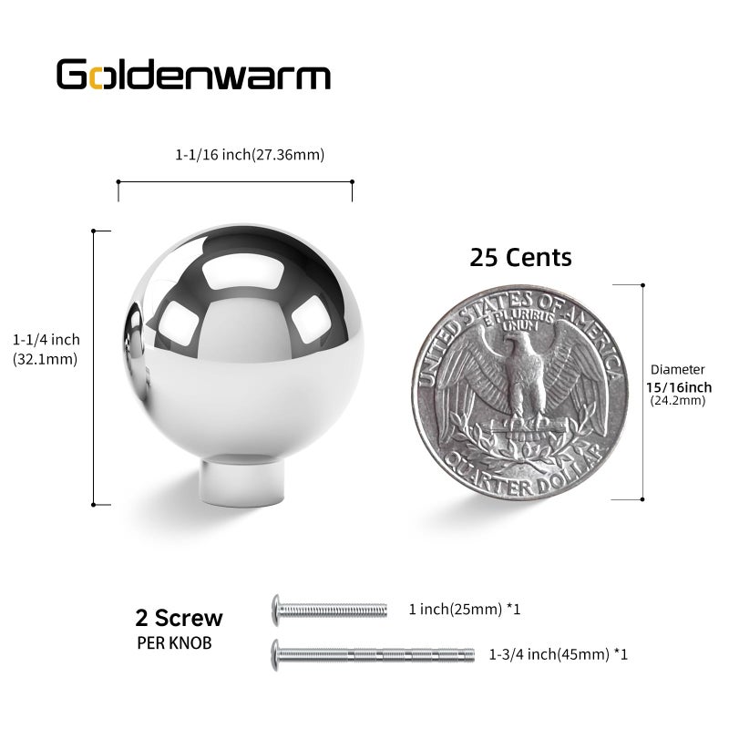 Goldenwarm 10 Pack Chrome Cabinet Knobs Round Ball Dresser Hardware Polished Nickel Kitchen Knobs for Cabinets Single Hole - Image 2