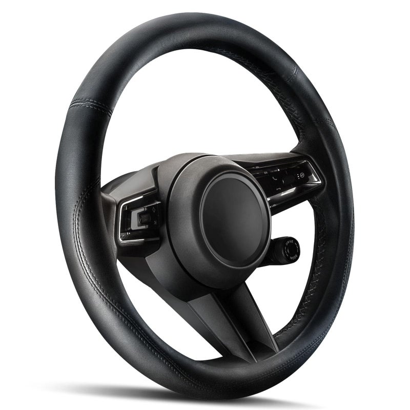HOTOR Car Steering Wheel Cover Universal Car Accessory for Diverse Cars Leather Cover with AntiSlip Lining for Steering Wheel with a Diameter of 15516 Black - Image 2