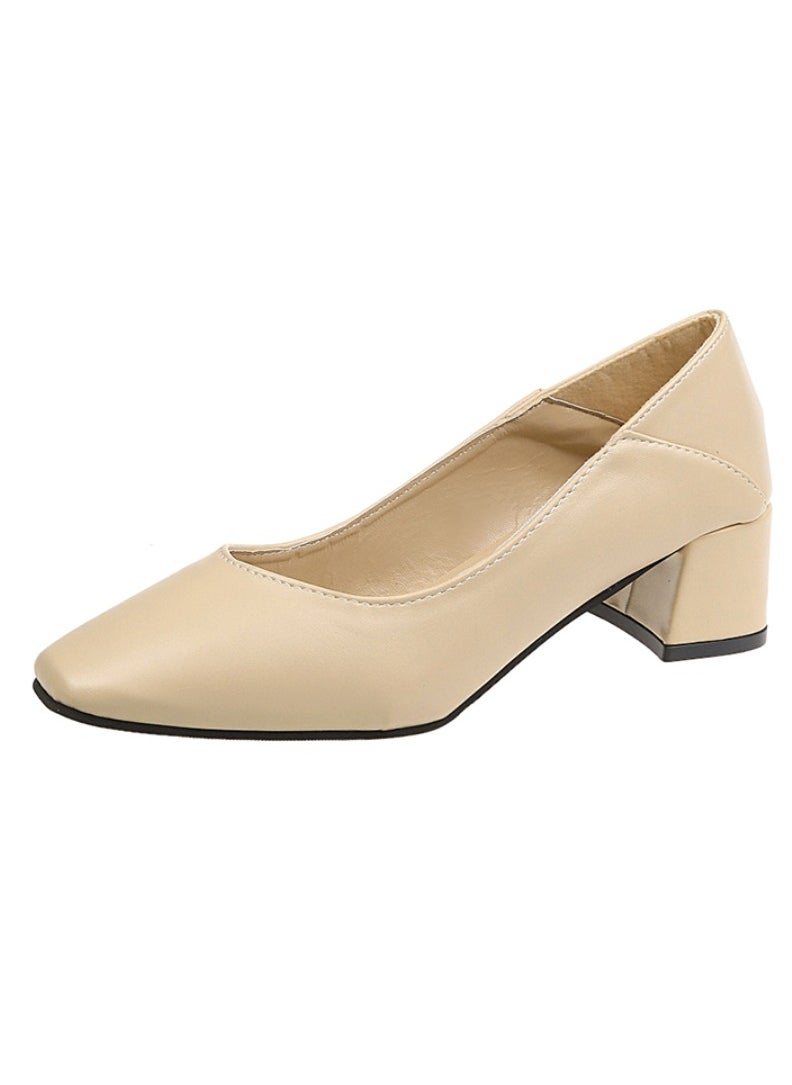 Rup Art Low Heel Shoes Women Dressy Comfort Elegant Women Casual Shoes Thick Heel Pointed Toe High Heels Solid Color Sleek Commuter Shoes Office Lady  - Image 1