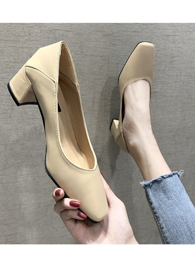 Rup Art Low Heel Shoes Women Dressy Comfort Elegant Women Casual Shoes Thick Heel Pointed Toe High Heels Solid Color Sleek Commuter Shoes Office Lady  - Image 3