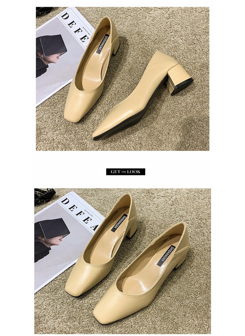 Rup Art Low Heel Shoes Women Dressy Comfort Elegant Women Casual Shoes Thick Heel Pointed Toe High Heels Solid Color Sleek Commuter Shoes Office Lady  - Image 4