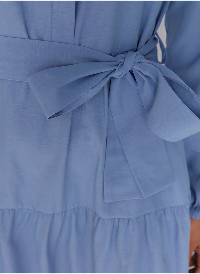 trendyol - Lilac Belted Grand Collar Button Detailed Woven Dress TCTSS21EL3343 - Image 1
