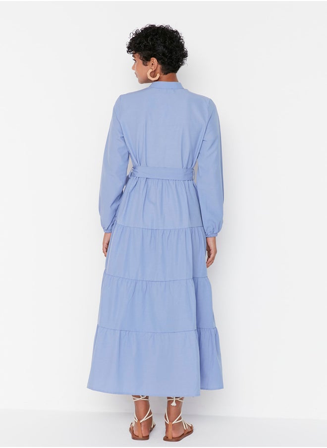 trendyol - Lilac Belted Grand Collar Button Detailed Woven Dress TCTSS21EL3343 - Image 1