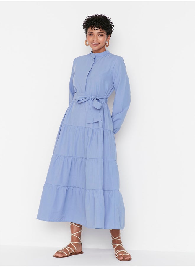 trendyol - Lilac Belted Grand Collar Button Detailed Woven Dress TCTSS21EL3343 - Image 1