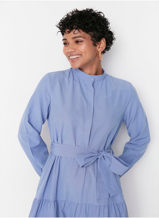 trendyol - Lilac Belted Grand Collar Button Detailed Woven Dress TCTSS21EL3343 - Image 1
