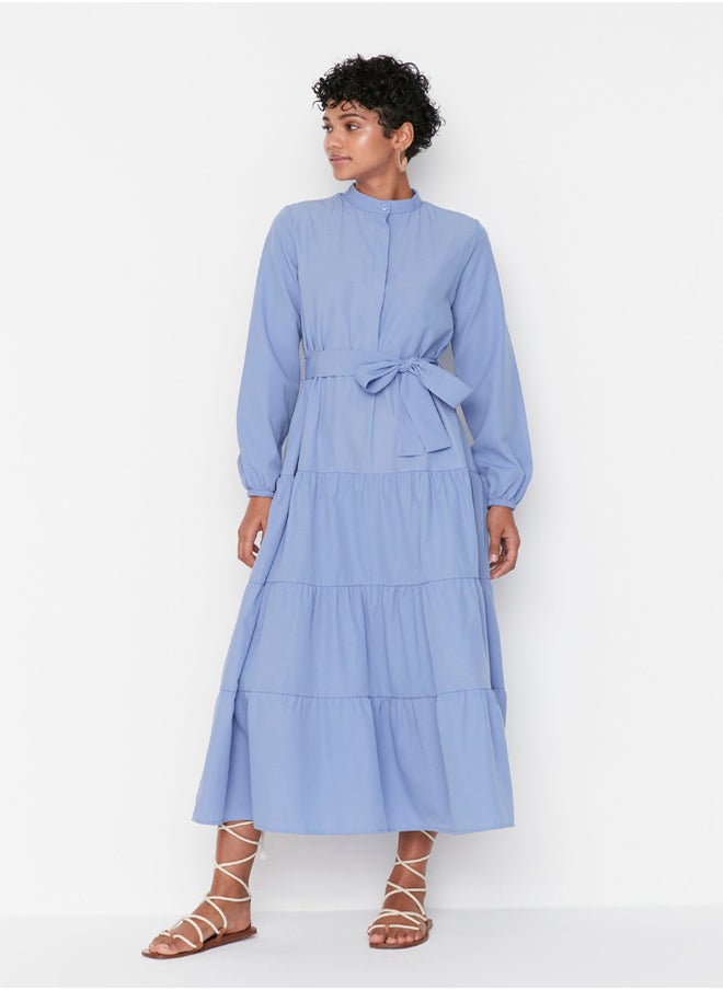 trendyol - Lilac Belted Grand Collar Button Detailed Woven Dress TCTSS21EL3343 - Image 1