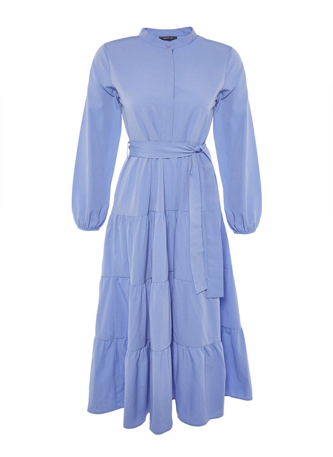 trendyol - Lilac Belted Grand Collar Button Detailed Woven Dress TCTSS21EL3343 - Image 1