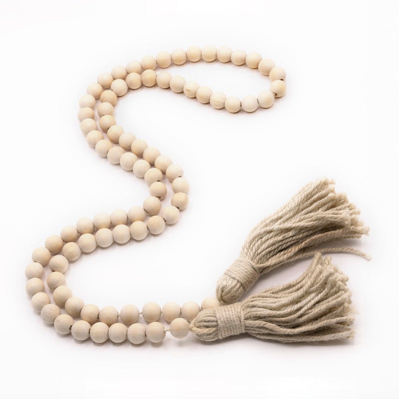 Ornativity Farmhouse Beads Wooden Garland Wood Prayer Bead Garland with Tassels Boho Rustic Accented Home dcor Country Style Hanging Beads 60 inches Natural Wood