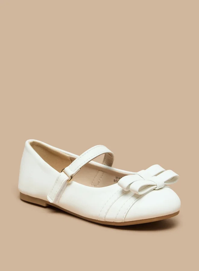 Flora Bella By Shoexpress Girl's Bow Detail Ballerina Shoes with Hook and Loop Closure