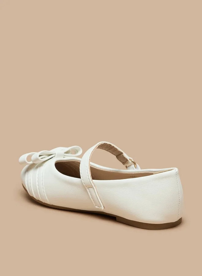Flora Bella By Shoexpress Girl's Bow Detail Ballerina Shoes with Hook and Loop Closure