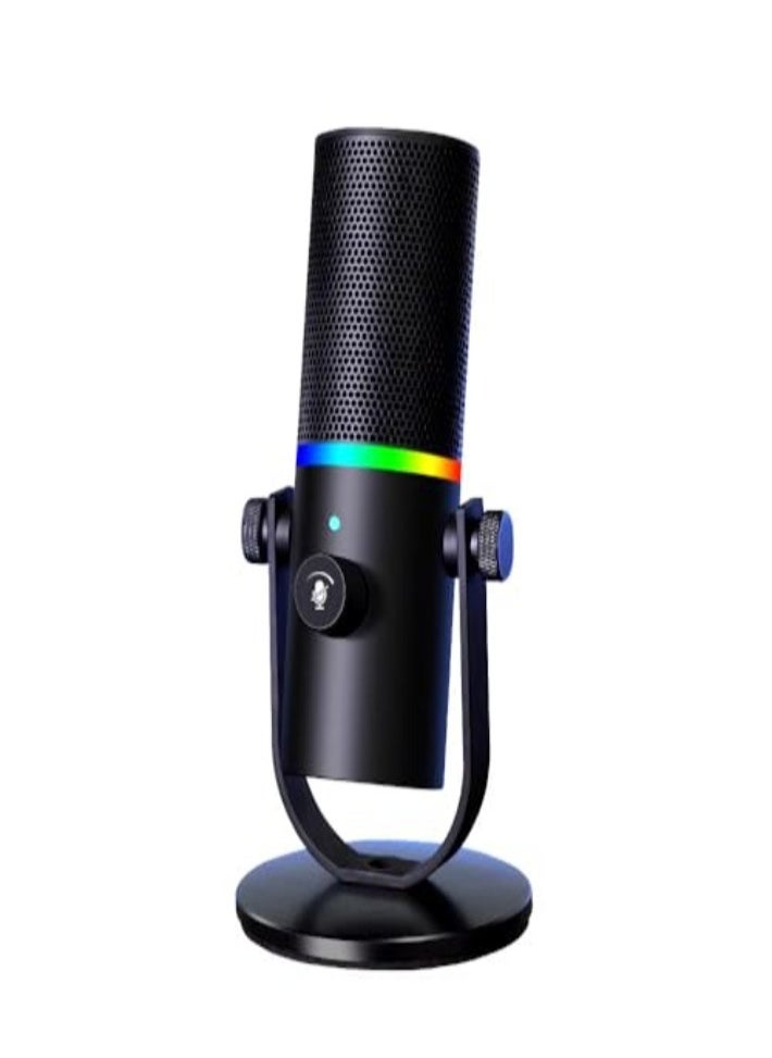 XVersion RGB Gaming Mic for PC/PS5, Gaming Microphone with Quick Mute, Volume Control & 9-Color RGB, Podcast Microphone for Streaming Twitch/Discord/YouTube, Condenser Microphone - Black  - Image 1