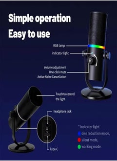 XVersion RGB Gaming Mic for PC/PS5, Gaming Microphone with Quick Mute, Volume Control & 9-Color RGB, Podcast Microphone for Streaming Twitch/Discord/YouTube, Condenser Microphone - Black  - Image 4