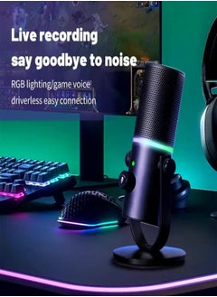XVersion RGB Gaming Mic for PC/PS5, Gaming Microphone with Quick Mute, Volume Control & 9-Color RGB, Podcast Microphone for Streaming Twitch/Discord/YouTube, Condenser Microphone - Black  - Image 3