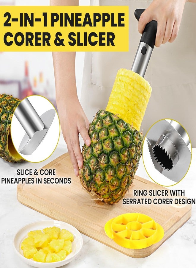 CUNSENR Premium Pineapple Corer and Slicer Tool - Pineapple Cutter with Sharp Serrated Tips - Easy to Use & Clean - Stainless Steel Core Remover for Pineapple - Slice and Core Fruits with Ease(Black) - Image 2