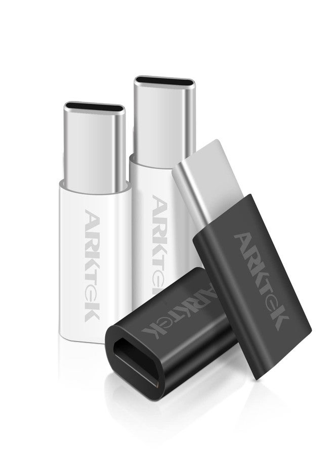 ARKTEK 4 Pack USB-C Male Micro USB Female Adapter Type C Adapter Fast Data Transfer & Charging Universal Compatible for iPhone 16/15 Pro/Plus for AirPods 4 Galaxy S25/Note 20 Pixel 9 (Black/White) - Image 1