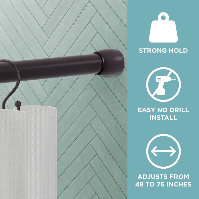 Zenna Home Tension Shower Curtain Rod, Rust Proof Metal Bathroom Shower Rod, Adjustable Curtain Rod with No Drill Easy Install, 48 - 76 Inches, Bronze - Image 2