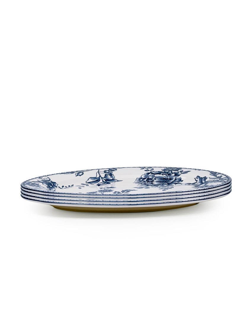 Claytan Rhapsody 14.2-Inch Dark Blue Floral Pattern Ceramic Oval Platter, White (Set of 4) - Image 2