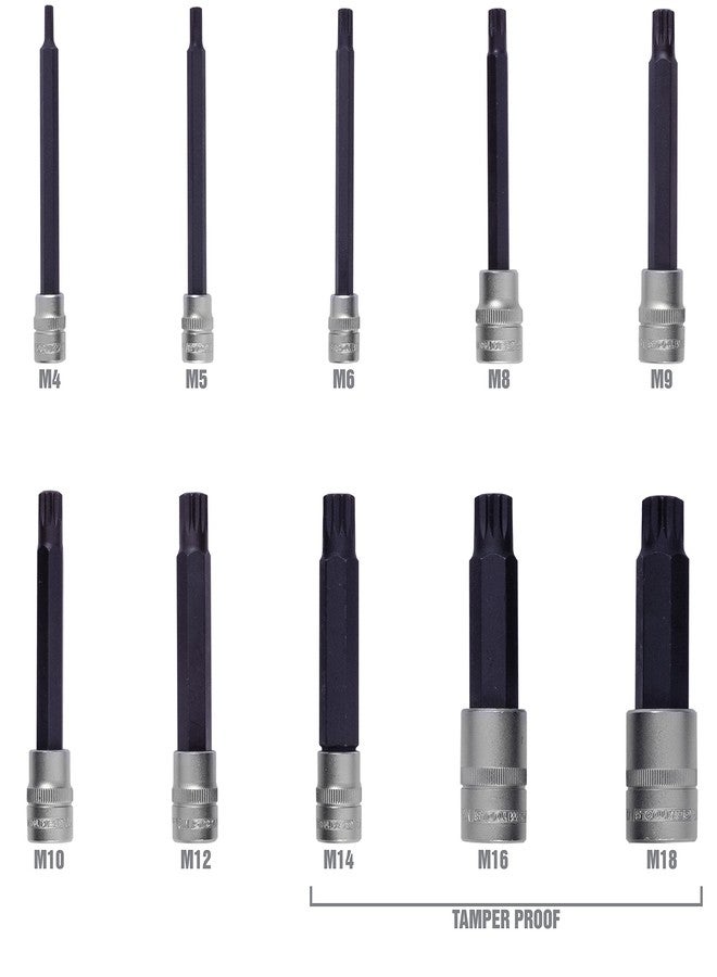 OEMTOOLS 23519 Extra Long Triple Square Bit Set, Spline Socket Set 10 Piece, Magnetic Triple Square Socket Set, Ideal for Automotive Repairs, Rust-Resistant Finish, M4-M18 Sizes - Image 3