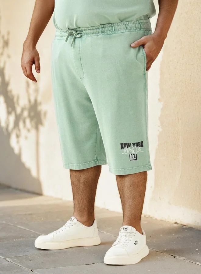 Plus Size New York Giants Print Flexi Waist Shorts with Pockets