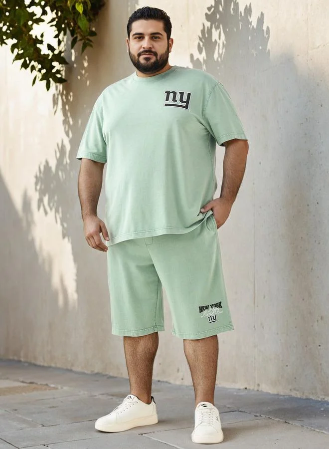 Splash FAV Plus Size New York Giants Print Flexi Waist Shorts with Pockets