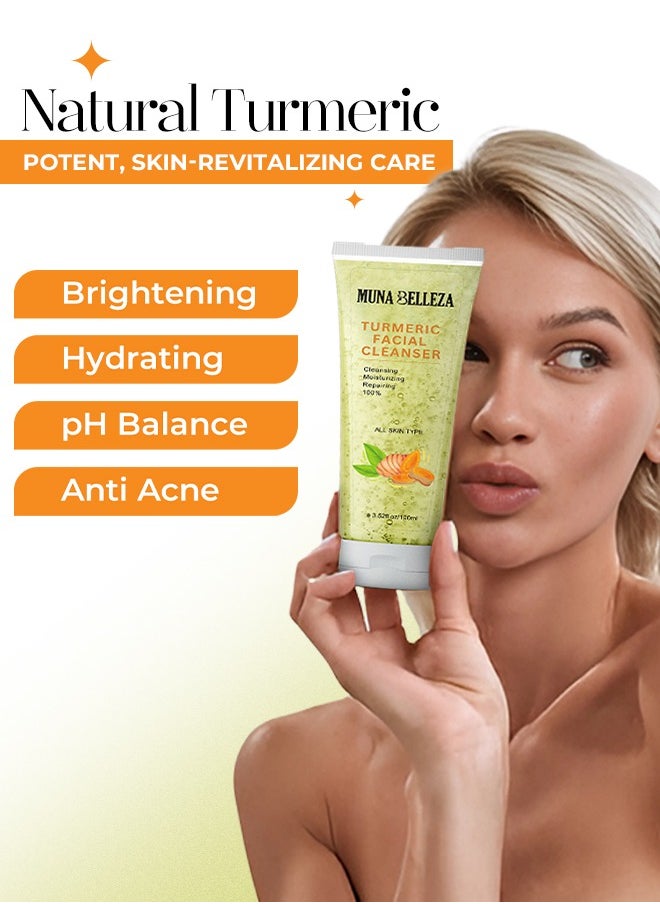 Muna Belleza - Turmeric Facial Cleanser - Gentle, Moisturizing, and Repairing with Natural Ingredients, Face Wash for All Skin Types, 100ml - Image 1