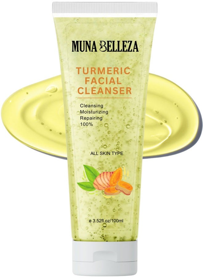 Muna Belleza Turmeric Facial Cleanser - Gentle, Moisturizing, and Repairing with Natural Ingredients, Face Wash for All Skin Types, 100ml 