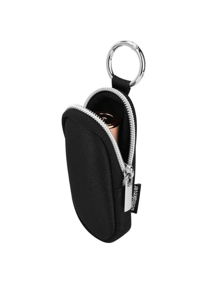 Homakover Portable Lip Balm Organizer Case with Keychain Travel Chapstick Holder Storage Bag Waterproof Small Cosmetic Organizer AntiLost Lipstick Lip Gloss Sleeve Pouch Keeper Case Black Large - Image 2