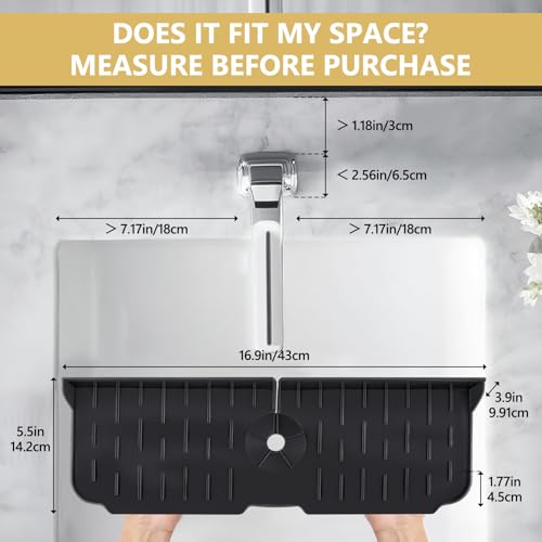 DAECHAO Sink Splash Guard Behind Faucet, Silicone Sink Faucet Drying Mat & Dish Soap Sponge Holder, 17" x 5.5" Silicone Kitchen Sink Auto Drain Organizer (Black) - Image 2