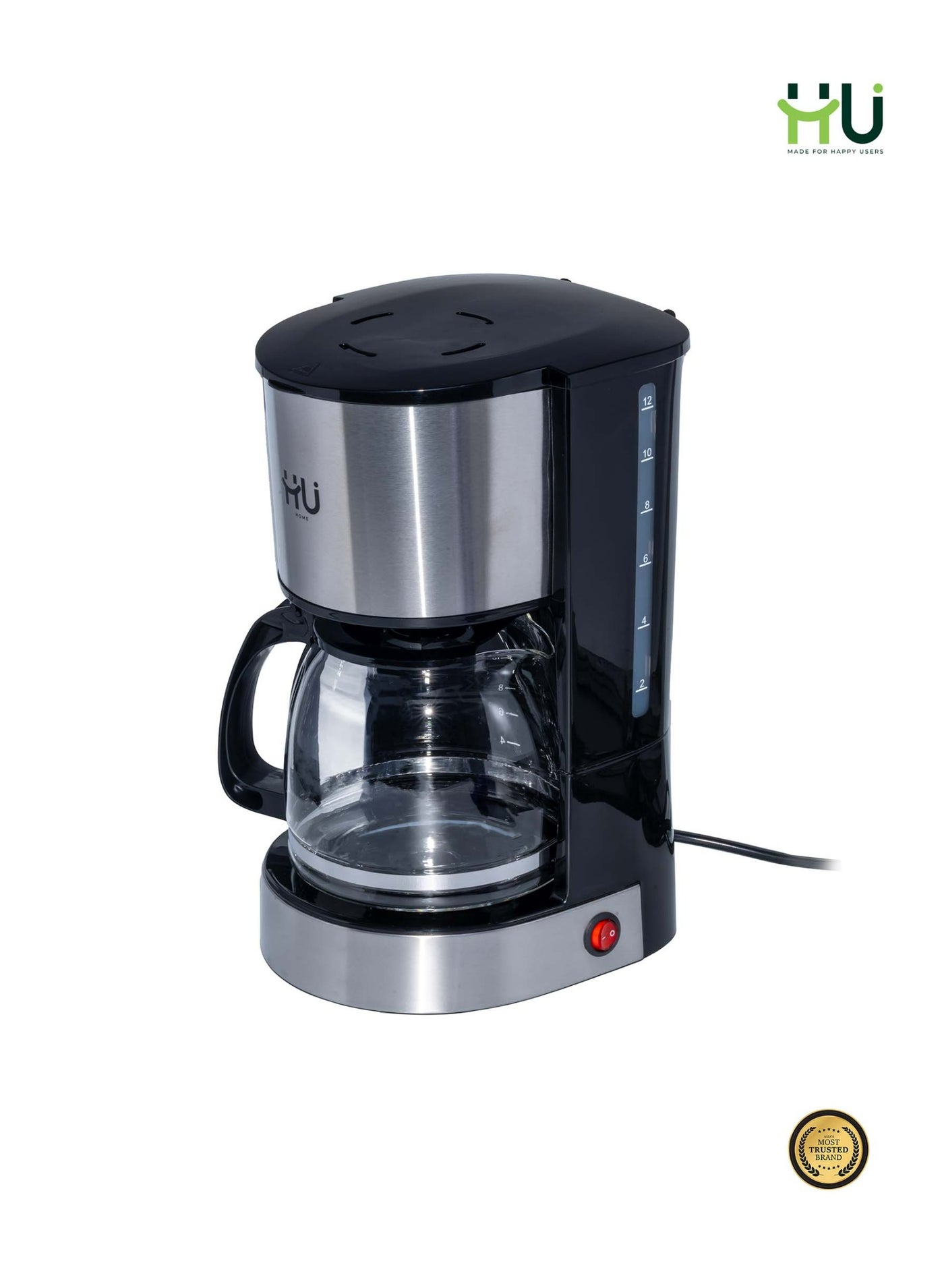 H U HU Drip Coffee Maker, 1.5L 800W, 12-Cup Capacity with Keep Warm and Anti-Drip System