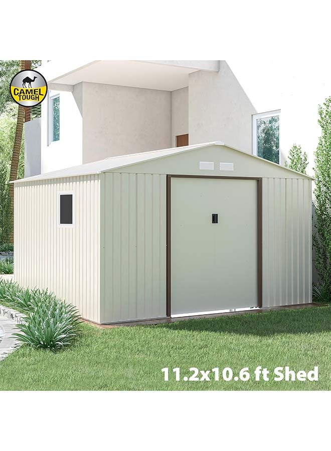 Cameltough Outdoor Metal Storage Shed 11.2 X 10.6 feet, With Shelf Rack and Heavy Duty Storage Boxes 75L And 60L, Garden Shed Combo, Weather Resistant, for Tools Patio Furniture and Garage - CT-207 - Image 2