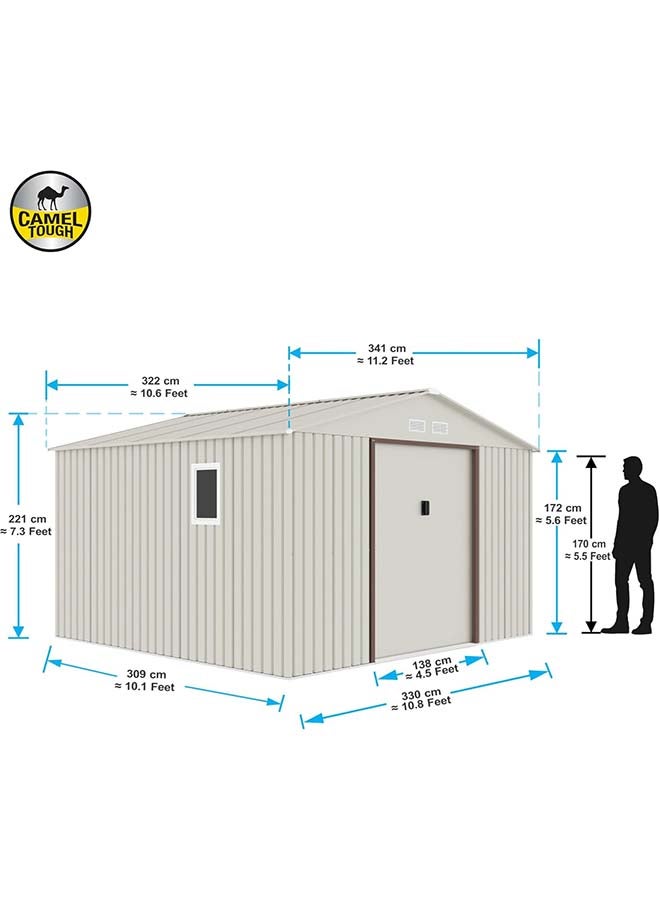 Cameltough Outdoor Metal Storage Shed 11.2 X 10.6 feet, With Shelf Rack and Heavy Duty Storage Boxes 75L And 60L, Garden Shed Combo, Weather Resistant, for Tools Patio Furniture and Garage - CT-207 - Image 3