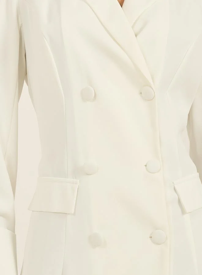 Styli Double-Breasted White Dress