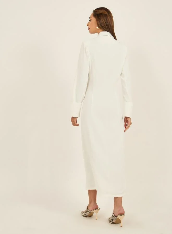 Styli Double-Breasted White Dress