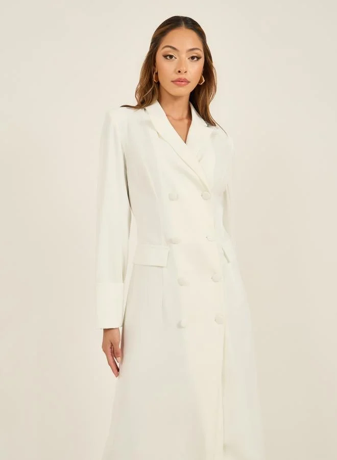 Styli Double-Breasted White Dress