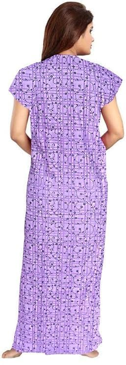 Vlazom Women’s Cotton Printed Maxi Nighty – Ankle Length Night Dress Gown, Pack of 2, Free Size – Soft & Breathable Sleepwear (Purple&Blue, Free Size) - Image 4
